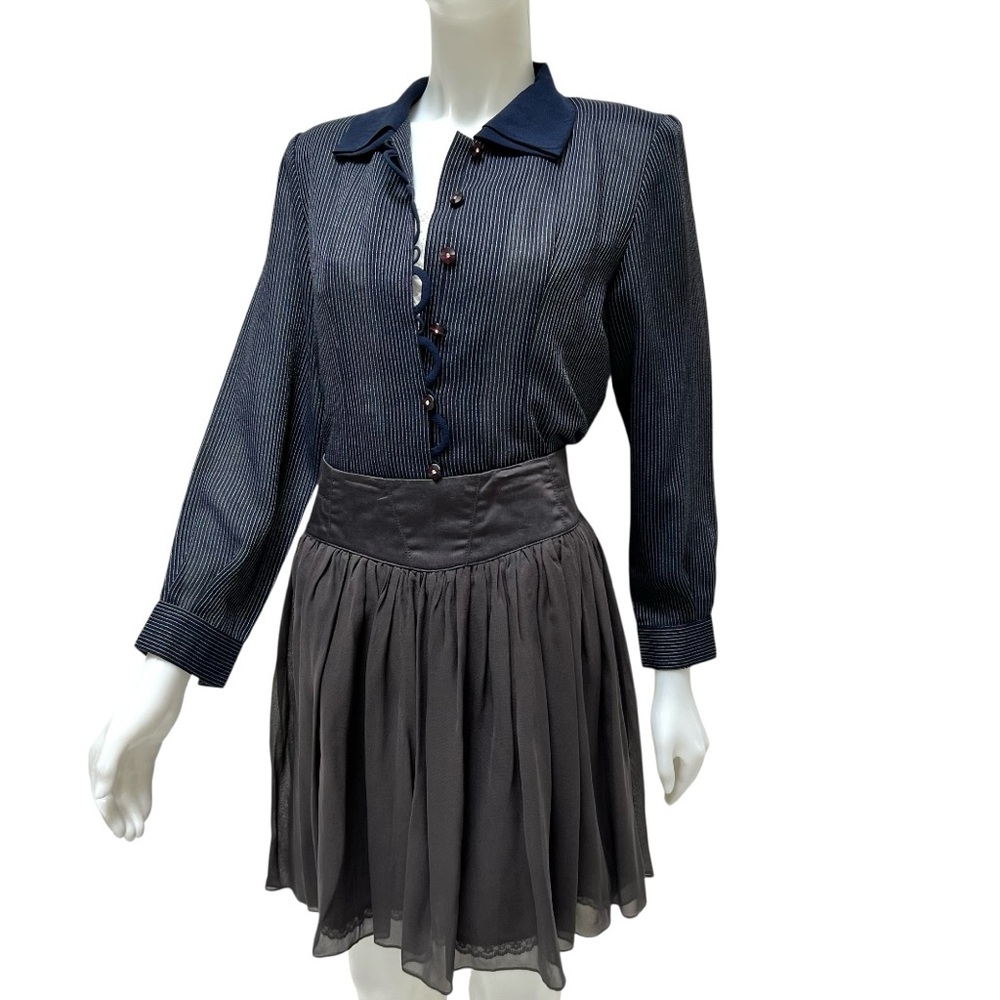 Vintage Navy‎ Pinstripe Blouse Office Carrier Quite Luxury Old money Medium 90's
